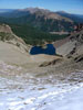 Looking down at Lake Agnes from the Mahler-Richthofen saddle....