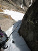 Looking back down at the first ice screw I ever placed on lead....