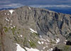Shot of Otis Peak and Hallett Peak from near the summit of The Sharkstooth....